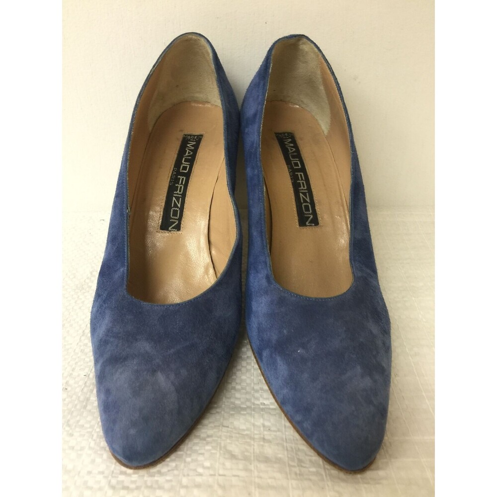 MAUD FRIZON blue suede leather vintage shoes with leather cord heel  size 37.5